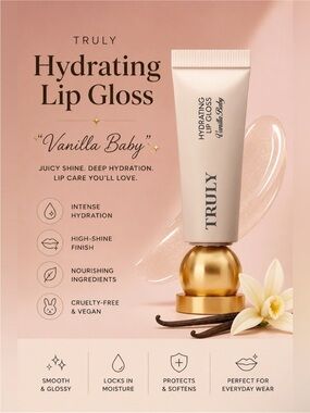 TRULY Vanilla Baby Peptide Lip Gloss Vanilla Baby Shade Nude Pink Tube